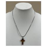 Sterling Silver Chain w/ Tigers Eye Cross Pendant