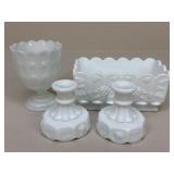 Milk Glass Candy Dish/Candle Holders/Planter|4 pc
