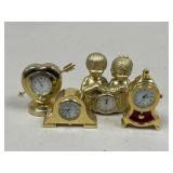 Mini Gold Tone Mantle Clocks / 4 pc