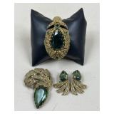 Brooch, Clip On Earrings, & Bracelet Set