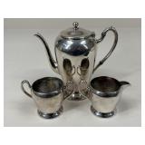 Academy Copper Silverplate Tea Pot,Creamer & Sugar