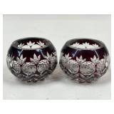 Pair Of Ruby Red Crystal Votives