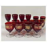 Ruby Red Czech Glassware w/ Gold Detail