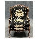 Antique Carved Wood Wingback Arm Chair