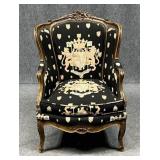 Antique Carved Wood Wingback Arm Chair