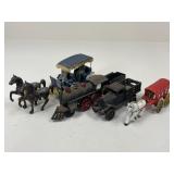Cast Iron House & Carriage Figures / 4 pc