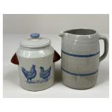 Pottery Pitcher & Crock w/ Lid