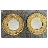 2/PC Small Round Mirrors Framed Gold Tone