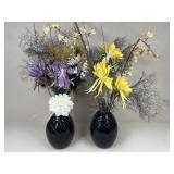 Pair Of Artificial Arrangements w/ Vases