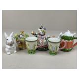 Ceramic Easter Teapots & Cups / 6 pc