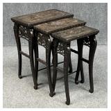Carved Wood Nesting Tables /  3 pc