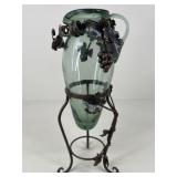 Glass Pitcher w/ Wrought Iron Accents & Stand