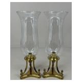 Pair Of Brass & Glass Candle Holders