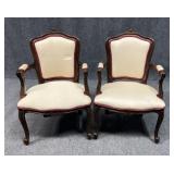 Carved Wood Louis XV Style Arm Chairs