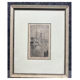 "Fishing Boats" Etching Signed Margaret Kilburn