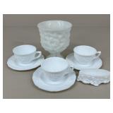 Milk Glass Assortment/ Tea Cups, Vase +