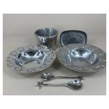 Pewter/ Bowls, Utensils, Crock +
