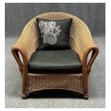 Carved Wood & Wicker Arm Chair