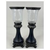 Pair Of Resin & Glass Candle Holders