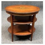 Two Tiered Oval Side Table w / Floral Inlay