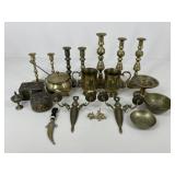 Assorted Brass Tone Decor/ Candle Sticks, Cups +