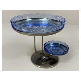 2 Tiered Silverplate & Glass Tray