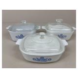 Corning "Blue Corn Flower" Casserole Dishes / 3 pc