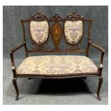 Carved Wood Settee w/Split Backrests