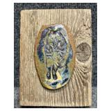 "Owl" Glazed Ceramic on Wood
