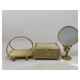 Gold Tone Vanity Set/ 3 pc