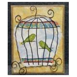 "Bird Cage" Enhanced Print on Burlap/Metal wire