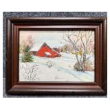 "Red Barn" Small Original on Canvas Board