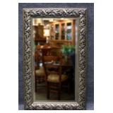 Beveled Mirror in Ornate Silver Tone Frame