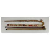 Wooden Canes w/ Carved Accents / 4 pc