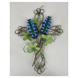Metal Blue Bonnet & Cross Wall Decor
