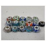 Glass & Sterling Silver Charm Beads / 16 pc