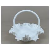 Fenton Milk Glass Ruffled Basket