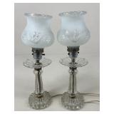 Vintage Glass Lamps w/ Hurricane Shades
