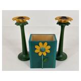 Wood Sunflower Candle Holders & Napkin Holder|3pc