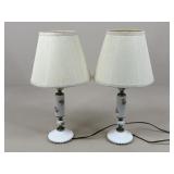 Pair Of Ceramic & Milk Glass Lamps w/ Shades