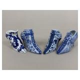 Blue & White Porcelain Victorian Shoes|4 pc