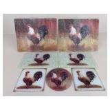 Rooster Themed Glass Cutting Boards & Trivets|7 pc
