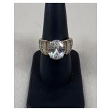 Sz 8.25 Sterling Silver Ring w/ Stone