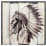 Indian Chief Print on Wood Plank