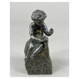 Bronze Cherub w/ Bird Statue