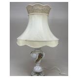 Vintage Porcelain Floral Lamp W/ Large Shade