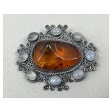 Sterling Silver Brooch w/ Insets