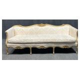 Louis XV Style Damask Sofa with Gilt Frame