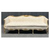 Louis XV Style Damask Sofa with Gilt Frame