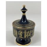 Greek Porcelain Lidded Jar w/ 24k Gold Details